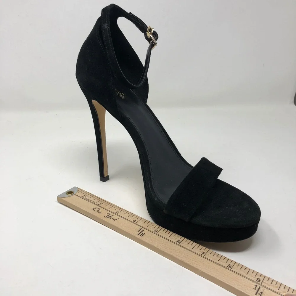 Michael Kors Platform Sandals Womens 10 Black Suede Ankle Strap Stiletto‎ SG22F